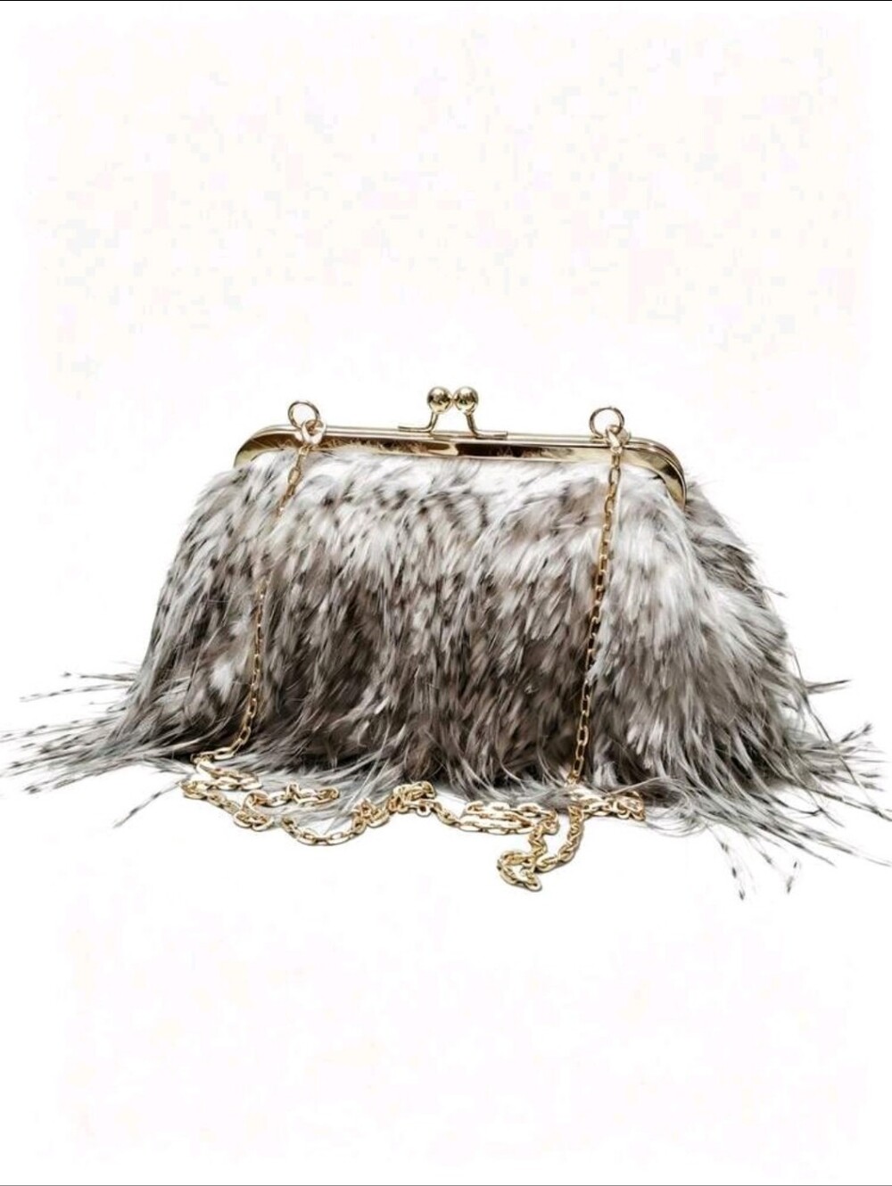 BRAND NEW ** Faux Fur Feathered Clutch with Gold Chain